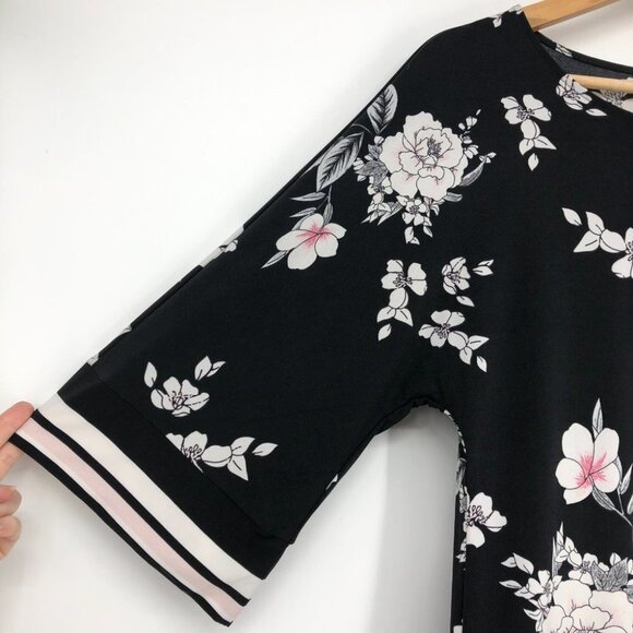 Rickis Black floral Kimono style half sleeve side knot boatneck  blouse XS - Picture 6 of 16